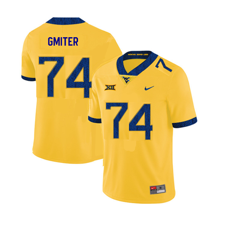 2019 Men #74 James Gmiter West Virginia Mountaineers College Football Jerseys Sale-Yellow - Click Image to Close